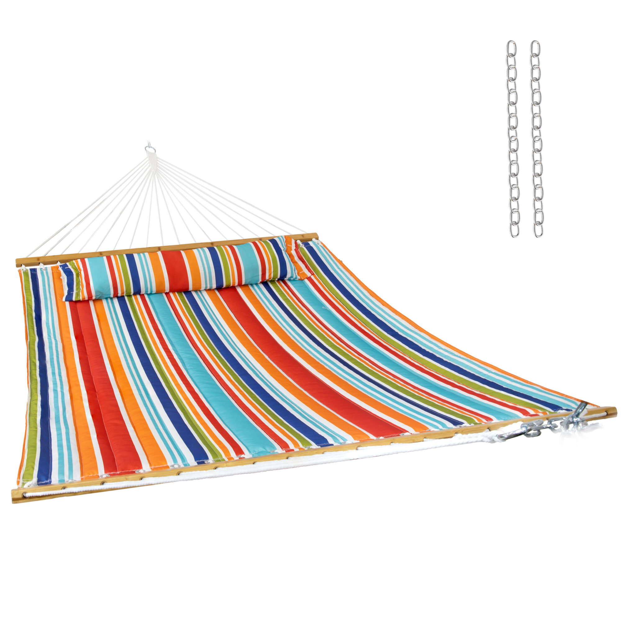 Sunnydaze Heavy-Duty Quilted Fabric Hammock — 2-Person, 450 lb Capacity, Caribbean Stripe, UV Resistant, Model# QFH-4831